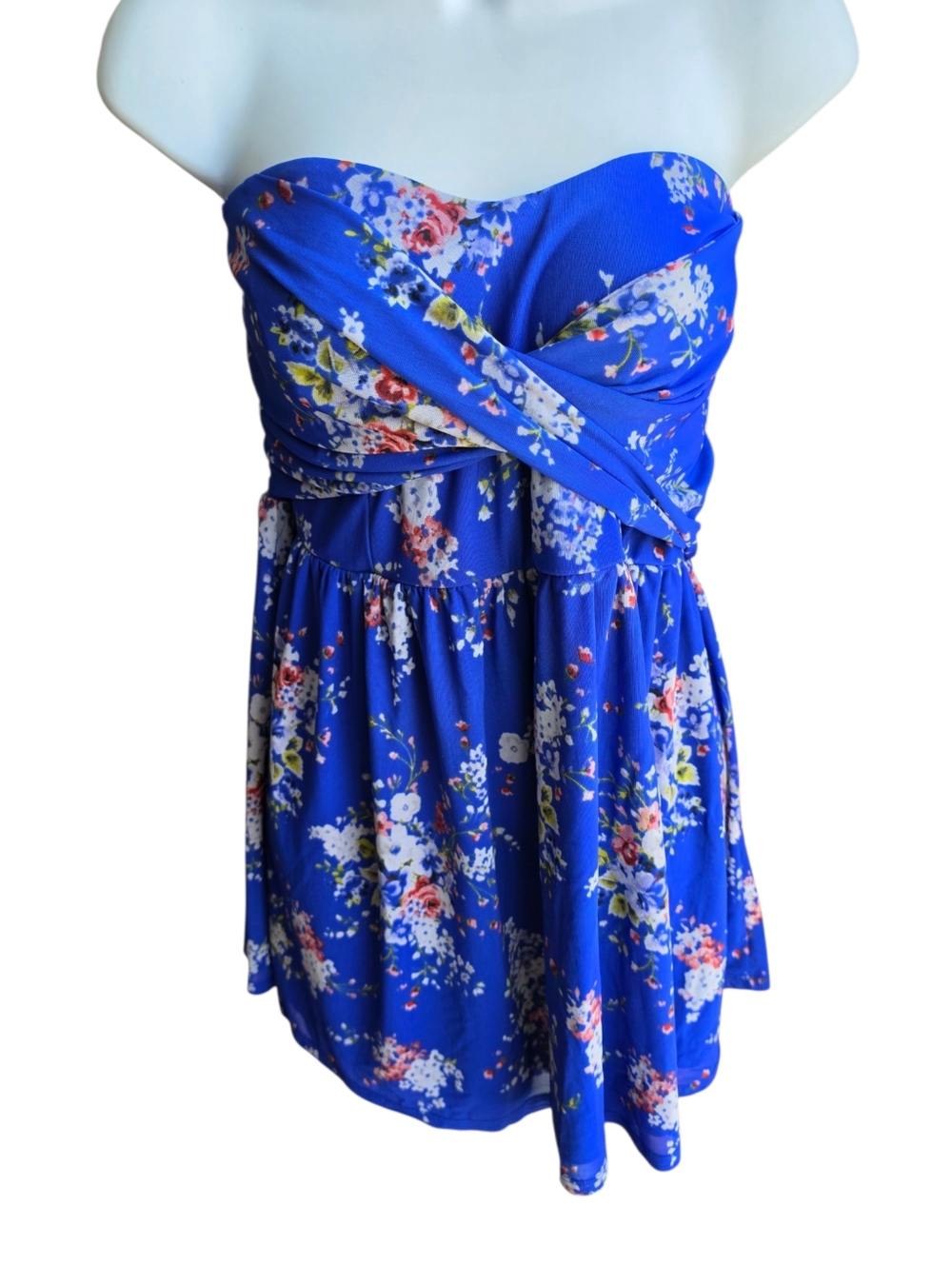 Torrid Blue Floral Print Nylon Blend Strapless Top Size 4